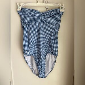 Polo Ralph Lauren Blue Gingham Bustier One Piece Swimsuit | Size M